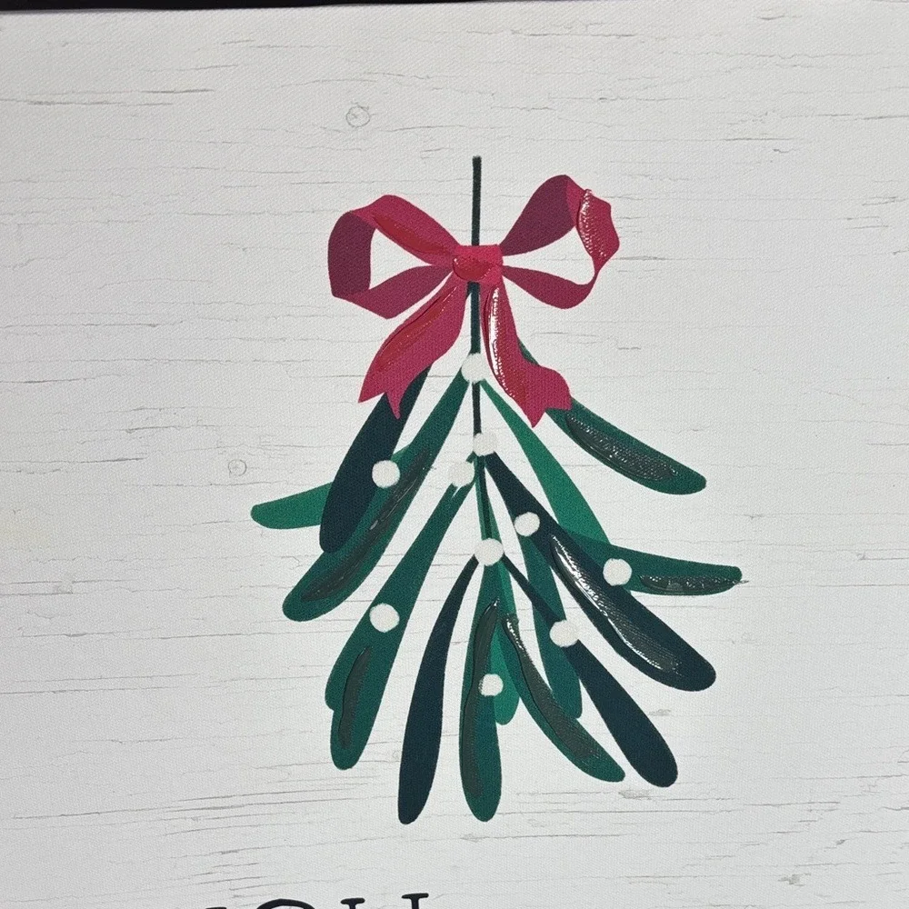 Festive Canvas Mistletoe Wall Art w/Red Bow Painted‎ 20